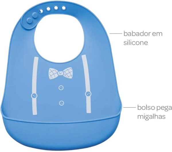 BABADOR EM SILICONE COM PEGA-MIGALHAS AZUL