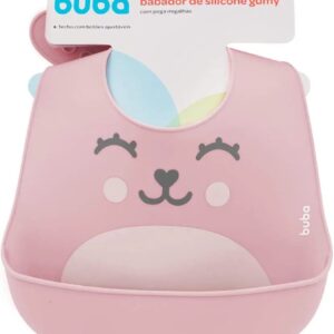 BABADOR EM SILICONE COM PEGA-MIGALHAS GUMY ROSA